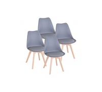 Lot de 4 Chaises de salle à manger avec coussin coloris gris et pieds en bois - Longueur 42,5 x Hauteur 82,5 x Profondeur 42 cm- -