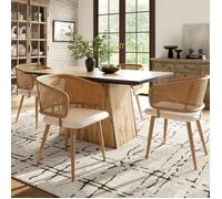 Lot de 4 Chaises de Salle à Manger avec Dossier en Rotin, Coussin d'assise en Cuir PU, Chaise de Salon Confortable Moderne