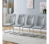 Lot de 4 chaises de salle à manger cantilever - Moderne - Cuir synthétique - Coutures décoratives en diamant - Support dorsal ergonomique - Pieds arqués élégants en métal - Pour cuisine, salle à