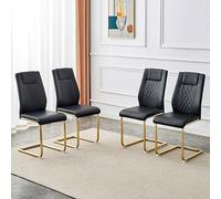 Lot de 4 chaises de salle à manger cantilever - Moderne - Cuir synthétique - Coutures décoratives en diamant - Support dorsal ergonomique - Pieds arqués élégants en métal - Pour cuisine, salle à