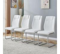 Lot de 4 chaises de salle à manger cantilever - Moderne - Cuir synthétique - Coutures décoratives en diamant - Support dorsal ergonomique - Pieds arqués élégants en métal - Pour cuisine, salle à