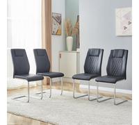 Lot de 4 chaises de salle à manger cantilever - Moderne - Cuir synthétique - Coutures décoratives en diamant - Support dorsal ergonomique - Pieds arqués élégants en métal - Pour cuisine, salle à