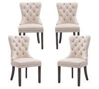 Lot de 4 chaises de salle à manger capitonnées en velours avec haut dossier touffeté et pieds en bois - Collection (lot de 4, couleur 2)