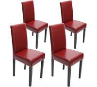 lot de 4 chaises de salle à manger Chaise de cuisine Littau ~ cuir, pieds rouges foncés