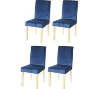 lot de 4 chaises de salle à manger Chaise de cuisine Littau, velours FSC®- ~ bleu pétrole, pieds clairs