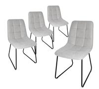 Lot de 4 Chaises de Salle à Manger, Chaises Tapissées en Tissu de Lin et Pieds en Métal Noir, Design en Damier, pour Salle de Séjour Chambre à Coucher Cuisine Salon Réception, Gris