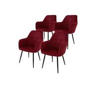 Lot de 4 Chaises de Salle à Manger Cuisine Salon Séjour Bordeaux Assise Siège Rembourrée en Velours Structure en Métal Fauteuil Rétro avec Accoudoirs