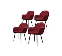 Lot de 4 Chaises de Salle à Manger Cuisine Salon Séjour Bordeaux Assise Siège Rembourrée en Velours Structure en Métal Fauteuil Rétro avec Accoudoirs