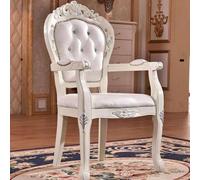 Lot de 4 chaises de salle à manger en bois massif avec accoudoirs en cuir pour salles d'étude et bureaux - Meubles de style européen