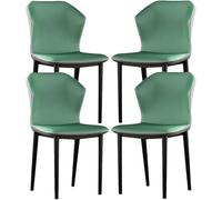 Lot de 4 chaises de salle à manger en cuir synthétique pour cuisine et chambre à coucher, tabouret de maquillage élégant, cadre en acier au carbone, design moderne vert et gris, parfait pour balcon et