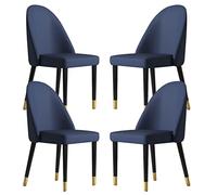Lot de 4 chaises de salle à manger en cuir technique bleu foncé avec pieds en bois - Meubles élégants de salle à manger pour balcon, cuisine et salle de mariage