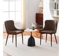 Lot de 4 chaises de salle à manger en simili cuir marron avec motif treillis en diamant, accoudoirs rembourrés, pieds en métal, finition acier inoxydable