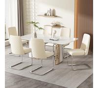 Lot de 4 chaises de salle à manger - En velours - Avec dossier légèrement rembourré et pieds en métal - Moderne - Blanc + base argentée - surdimensionnées