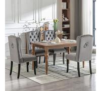 Lot de 4 chaises de salle à manger en velours avec pieds en chêne, bouton, heurtoir chromé et tête à clous, chaise de chambre, cuisine, salon, chaise de loisirs, gris