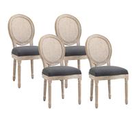 HOMCOM Lot de 4 chaises de Salle à Manger - Chaise de Salon médaillon Style Louis XVI - Bois Massif sculpté, patiné - Dossier cannage - Aspect Lin Gris