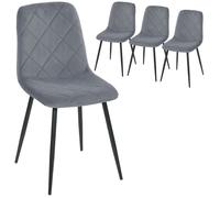 HOMCOM Lot de 4 chaises de Salle à Manger, chaises de Cuisine rembourrées avec Dossier Haut, Pieds en Acier et Tissu Effet Velours, pour Salon, Chambre, Cuisine, Gris