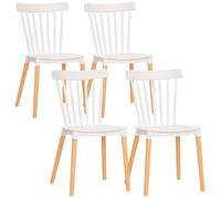 HOMCOM - Lot de 4 chaises de salle à manger scandinave - Dossier haut, assise PP, pieds hêtre, blanc