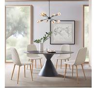 [en.casa] Lot de 4 Chaises de Salle à Manger Capitonnées Set de 4 Fauteuils avec Assise Matelassée Confortable Capacité de Charge 120 kg Polyester Acier 88 x 44 x 55 cm Beige Effet Bois