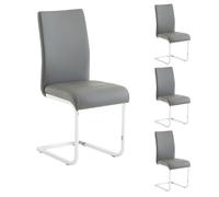 Lot de 4 chaises de Salle à Manger Leticia piètement chromé et revêtement synthétique Gris