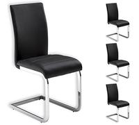 Lot de 4 chaises de Salle à Manger Leticia piètement chromé et revêtement synthétique Noir