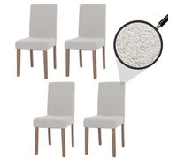 Lot de 4 chaises de Salle à Manger Littau, Chaise de Cuisine à Dossier Haut, Tissu/Textile bouclé Bois - crème, Pieds Couleur Naturelle