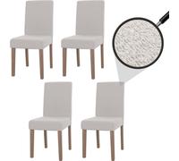 Lot de 4 chaises de Salle à Manger Littau, Chaise de Cuisine à Dossier Haut, Tissu/Textile bouclé Bois - crème, Pieds Couleur Naturelle