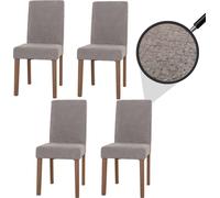 Lot de 4 chaises de Salle à Manger Littau, Chaise de Cuisine à Dossier Haut, Tissu/Textile Chenille Bois - Gris Clair, Pieds Couleur Naturelle