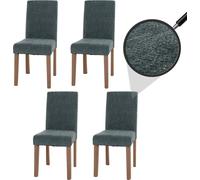 Lot de 4 chaises de salle à manger Littau Chenille bois vert pieds couleur naturelle