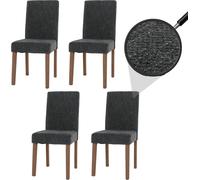 lot de 4 chaises de salle à manger Littau, chaise de cuisine à dossier haut, tissu/textile chenille bois ~ gris foncé, pieds couleur naturelle