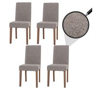 Lot de 4 chaises de Salle à Manger Littau, Chaise de Cuisine à Dossier Haut, Tissu/Textile Chenille Bois - Gris Clair, Pieds Couleur Naturelle