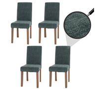 Lot De 4 Chaises De Salle À Manger Littau, Chaise De Cuisine À Dossier Haut, Tissu/Textile Chenille Bois Vert, Pieds Couleur Naturelle Multicolore