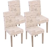 4x Chaise De Séjour Littau, Fauteuil Tissu Avec Écriture, Crème, Pieds Couleur Chaîne Multicolore