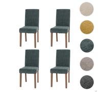 Lot De 4 Chaises De Salle À Manger Littau, Chaise De Cuisine À Dossier Haut, Tissu/Textile Chenille Bois Vert, Pieds Couleur Naturelle Multicolore