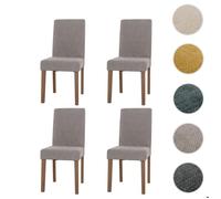 Lot de 4 chaises de Salle à Manger Littau, Chaise de Cuisine à Dossier Haut, Tissu/Textile Chenille Bois - Gris Clair, Pieds Couleur Naturelle