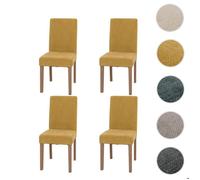 Lot de 4 chaises de salle à manger Littau, chaise de cuisine à dossier haut, tissu/textile chenille bois jaune, pieds couleur naturelle