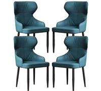 Lot de 4 chaises de salle à manger modernes au design ergonomique en cuir PU avec pieds robustes en acier au carbone finition bleu foncé élégante pour cuisine et salle à manger