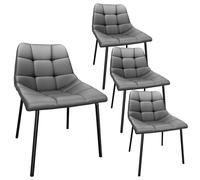Lot de 4 chaises de salle à manger modernes de style scandinave en simili cuir avec dossier haut et pieds en métal robuste pour décoration de cuisine et salon