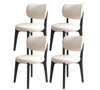 Lot de 4 chaises de salle à manger modernes du milieu du siècle - Élégant bois massif, coussins ronds en cuir synthétique pour cuisine, salle à manger, salon, chambre à coucher, bureau - Noir et blanc