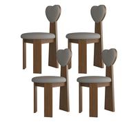 Lot de 4 chaises de salle à manger modernes du milieu du siècle en bois massif avec coussins en cuir et dossiers d'amour pour cuisine, salle à manger, salon, chambre à coucher, bureau (noyer et gris