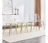 Lot de 4 chaises de salle à manger modernes en acrylique transparent avec sièges transparents et pieds en métal pour salle à manger, cuisine, salon, finition argentée