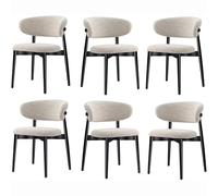 Lot de 4 chaises de salle à manger modernes en bois massif, coussins rembourrés en lin, dossier incurvé, design minimaliste pour la maison et le restaurant