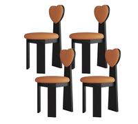 Lot de 4 chaises de salle à manger modernes en bois massif du milieu du siècle - Coussins en cuir et dossiers d'amour pour cuisine, salle à manger, salon, salle d'étude (noir et orange)