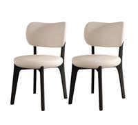 Lot de 4 chaises de salle à manger modernes en chêne avec large dossier incurvé, siège rembourré, pieds en bois pour restaurant de ferme, design élégant noir et blanc