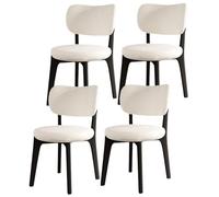 Lot de 4 chaises de salle à manger modernes en chêne capitonné, chaises de cuisine sans accoudoirs avec large dossier incurvé et siège rembourré, noir et blanc élégant pour la ferme et le restaurant