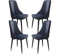 Lot de 4 chaises de salle à manger modernes en microfibre et cuir bleu foncé - Sièges élégants pour cuisine et salon avec pieds en acier au carbone durable