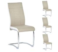 IDIMEX Lot de 4 chaises de Salle à Manger ou Cuisine Alba avec Assise rembourrée et piètement chromé, revêtement en Tissu Beige et Blanc