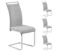 Lot de 4 chaises de salle à manger ou cuisine ERICA avec assise rembourrée poignée et piètement chromé, revêtement tissu gris clair