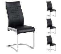 Lot de 4 chaises de salle à manger ou cuisine LOANO, Chaise cantilever avec assise rembourrée et piètement en métal, Noir et gris