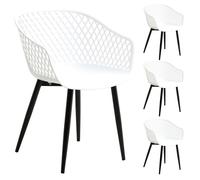 IDIMEX Lot de 4 chaises Madeira pour Salle à Manger ou Cuisine au Design Retro avec accoudoirs, Assise en Plastique Blanc et 4 Pieds en métal Noir