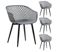 IDIMEX Lot de 4 chaises de Salle à Manger ou Cuisine Madeira Design Retro avec accoudoirs, Coque en Plastique Gris Anthracite et 4 Pieds en métal Noir